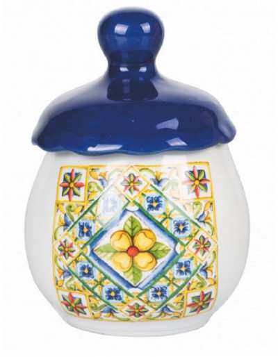 niebieska ceramiczna dekoracja słoika z przyprawami w romb