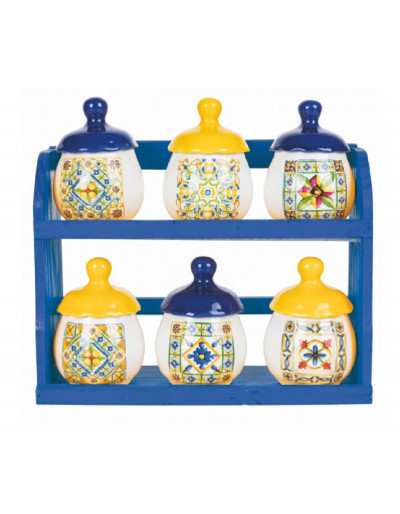 Greek blue and yellow spice jars